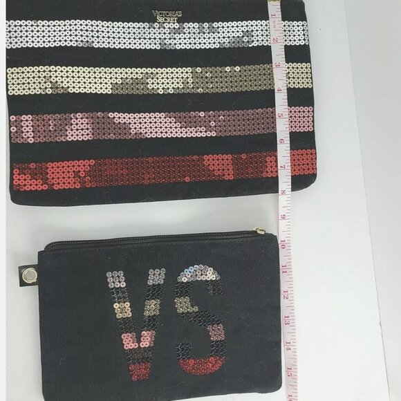 Victoria's Secret VS Rainbow Sequin Stripe Makeup Bag zip Pouch 2 piece bundle - Picture 2 of 5